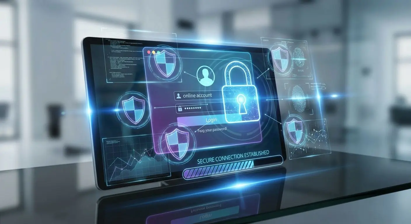 Sicherheit beim Online-Login mit Schloss und geschützter Verbindung