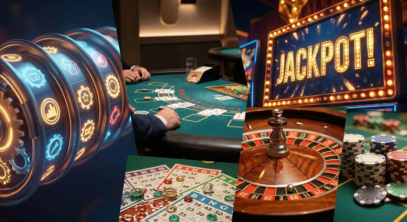 Collage verschiedener PlayOJO Spielbereiche für neue Kunden
