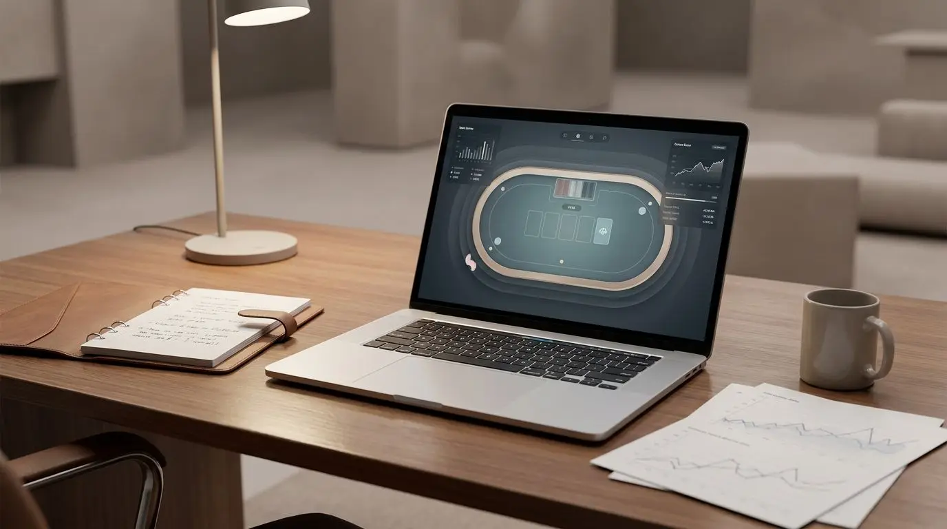 Autorenbild zum Thema iGaming-Analyse Neutrale Autorenillustration mit Laptop und Analyse-Notizen