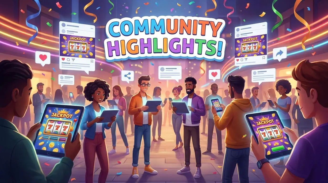 PlayOJO Community und Social Sharing Stilisierte Community teilt Slot-Highlights auf Social Media
